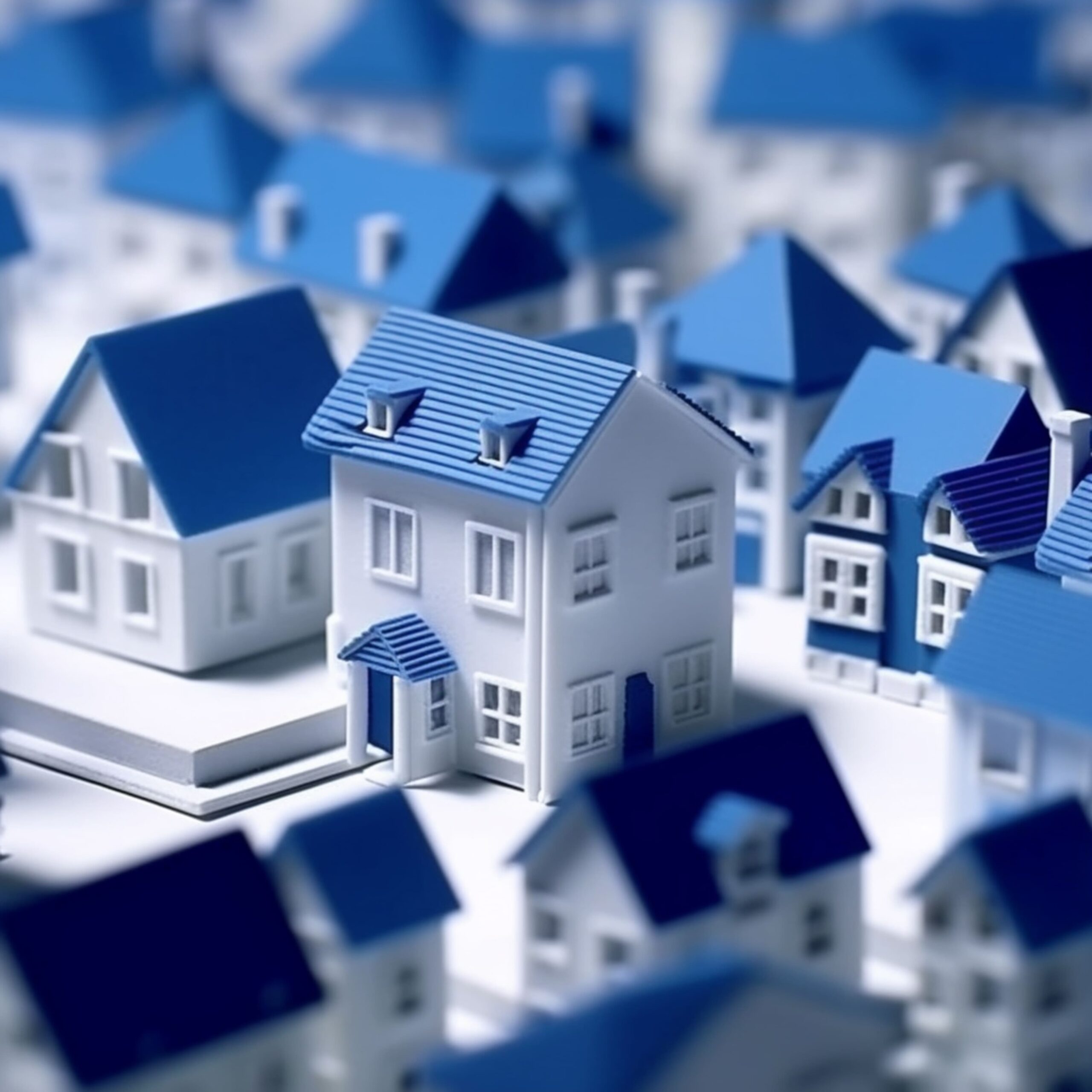 close-up-group-small-white-houses-with-blue-roofs-generative-ai (1) (1)
